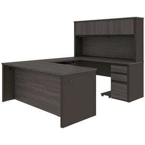 Atlin Designs 6 Piece U Shaped Computer Desk with Hutch in Bark Gray