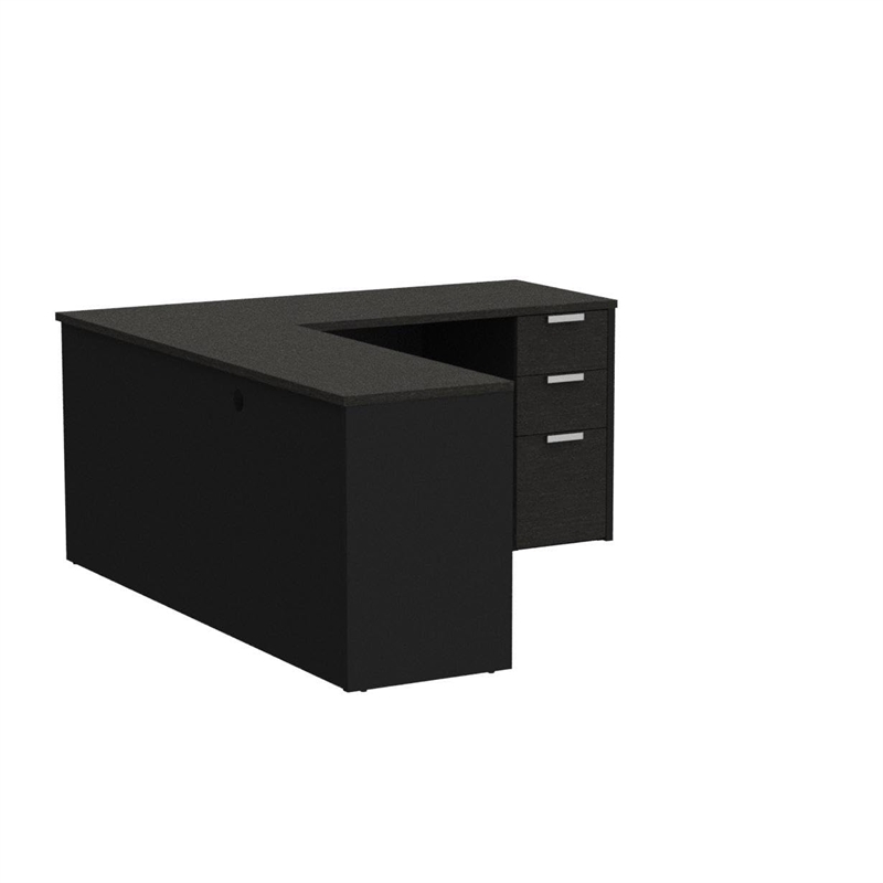 Atlin Designs Modern Durable Wood L Desk in Deep Gray and Black