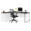Atlin Designs L Desk with Metal Leg in White and Deep Gray