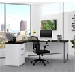 Atlin Designs L Desk with Metal Leg in White and Deep Gray
