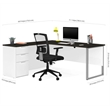 Atlin Designs L Desk with Metal Leg in White and Deep Gray