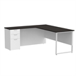 Atlin Designs L Desk with Metal Leg in White and Deep Gray