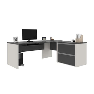 Atlin Designs L-Shaped Desk with 1 Oversized Pedestal in Sandstone & Slate