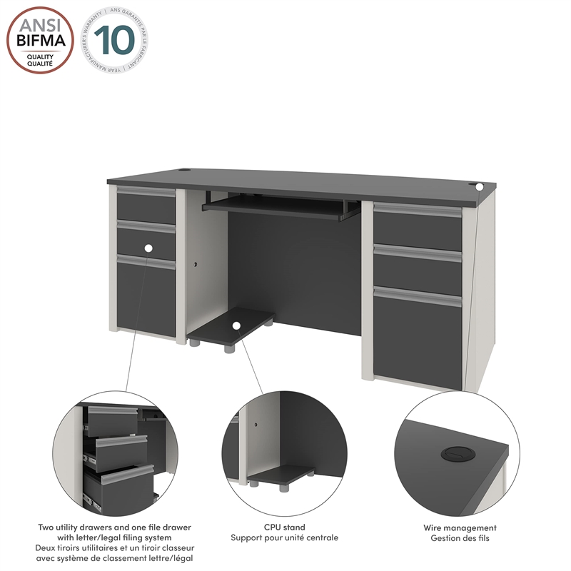Atlin Designs Home Office Set with 2 Pedestals in Sandstone and Slate