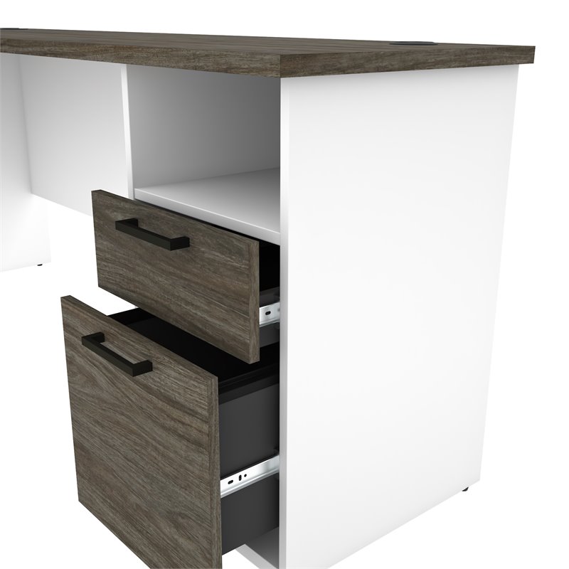 Atlin Designs Laminated Walnut Gray and White Computer Desk L-Shaped Reversible 71