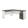 Atlin Designs Laminated Walnut Gray and White Computer Desk L-Shaped Reversible 71
