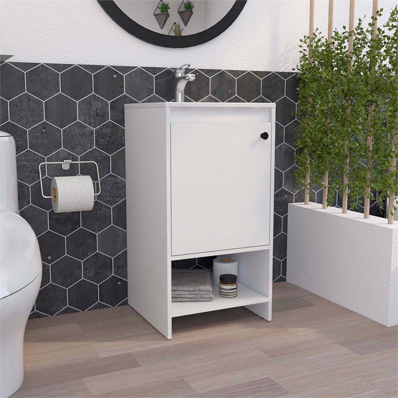 Atlin Designs Modern Metal Free Standing Vanity Cabinet in White