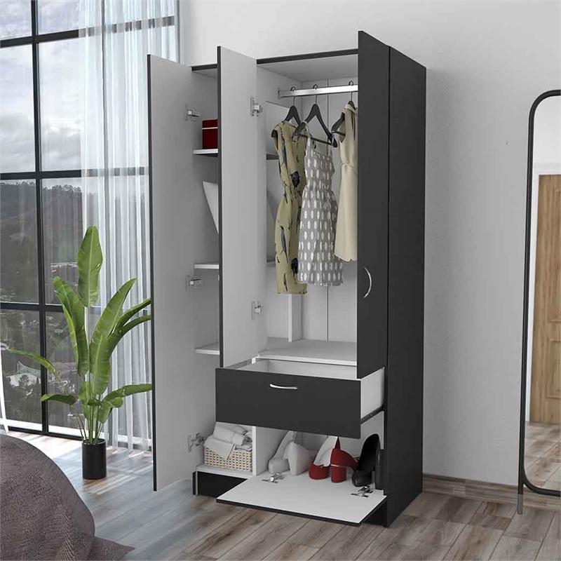Atlin Designs Modern Wood Armoire with Two Cabinets in Black