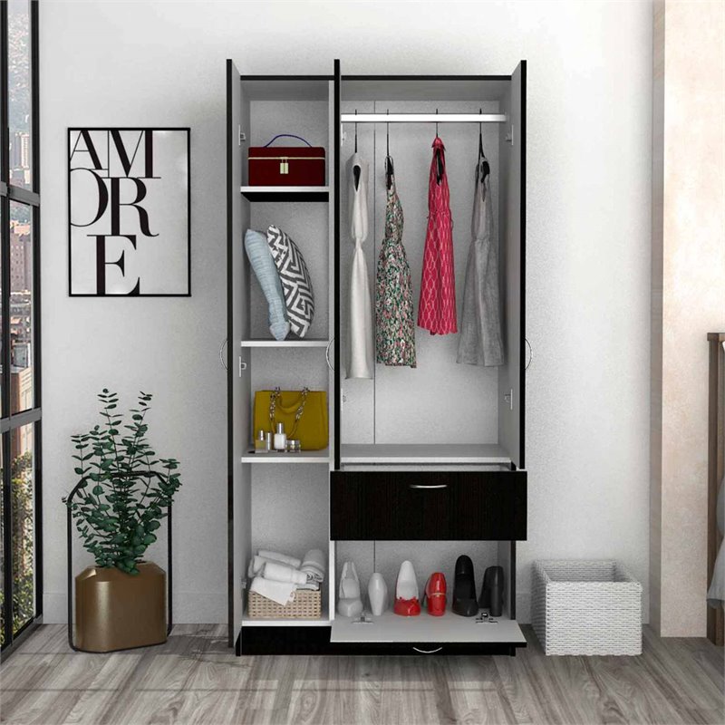Atlin Designs Modern Wood Armoire with Two Cabinets in Black