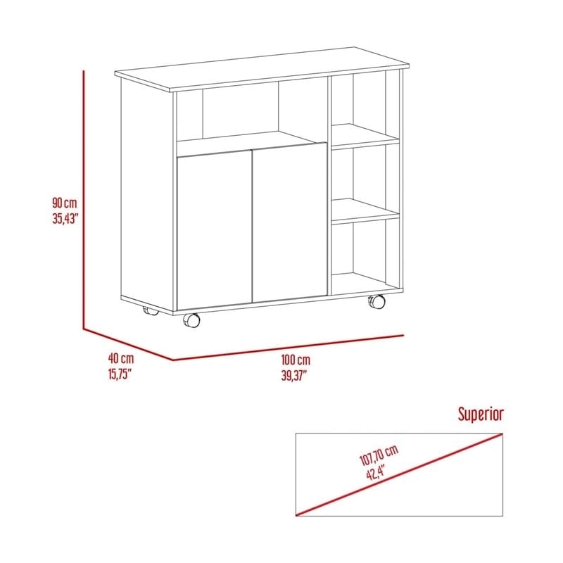 Atlin Designs Modern Wood Kitchen Island with 4 Open Shelves in Light Oak/White