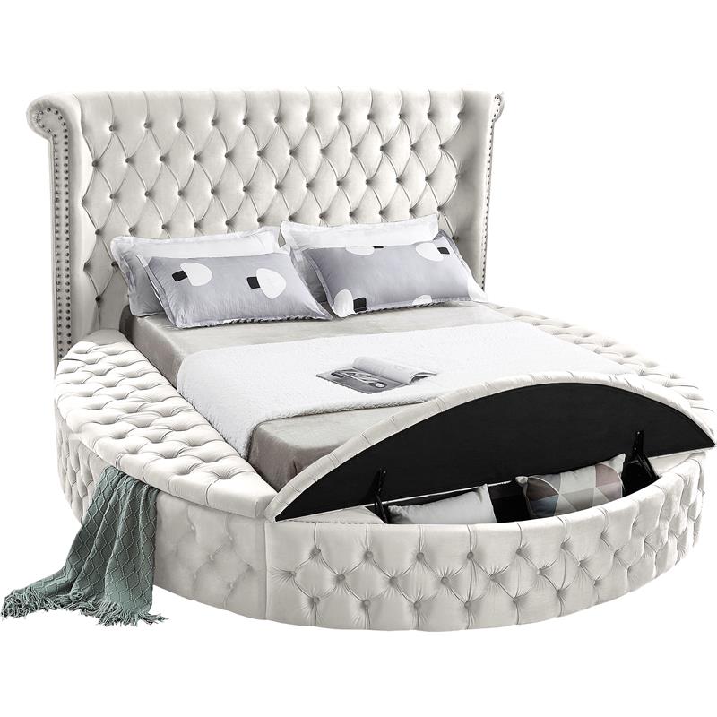 Atlin Designs Modern King Size Bed in Cream Velvet