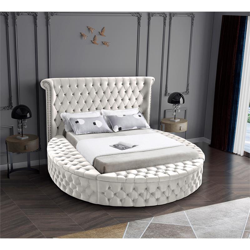 Atlin Designs Modern King Size Bed in Cream Velvet