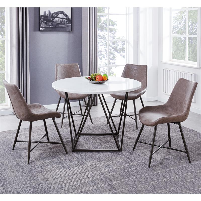 Atlin Designs Modern White Marble Top Metal 5-Piece Dining Set