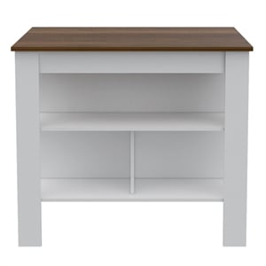 Atlin Designs Engineered Wood White/Walnut Kitchen Island Rectangular Easy to Assemble