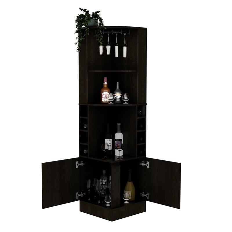 Atlin Designs Modern Corner Bar Cabinet in Black
