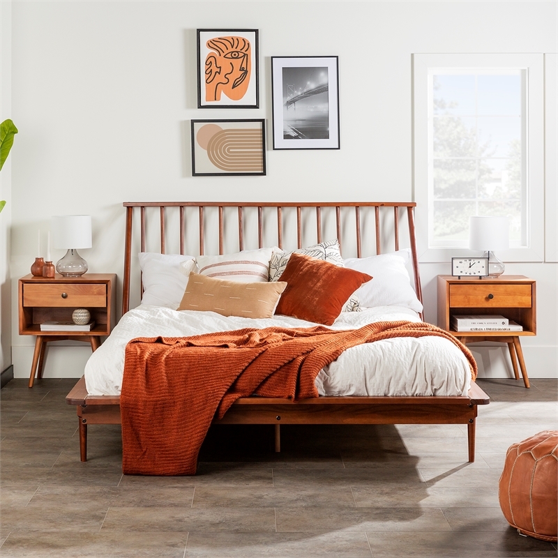 Atlin Designs Modern Wood Queen Spindle Platform Bed in Brown