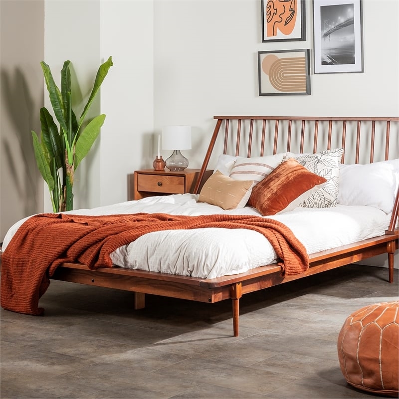 Atlin Designs Modern Wood Queen Spindle Platform Bed in Brown