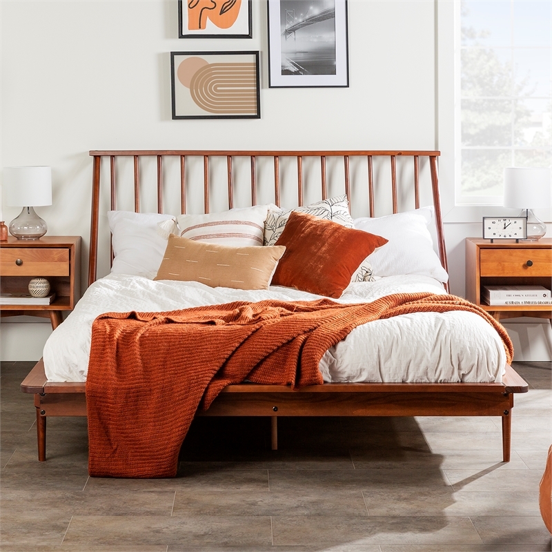 Atlin Designs Modern Wood Queen Spindle Platform Bed in Brown