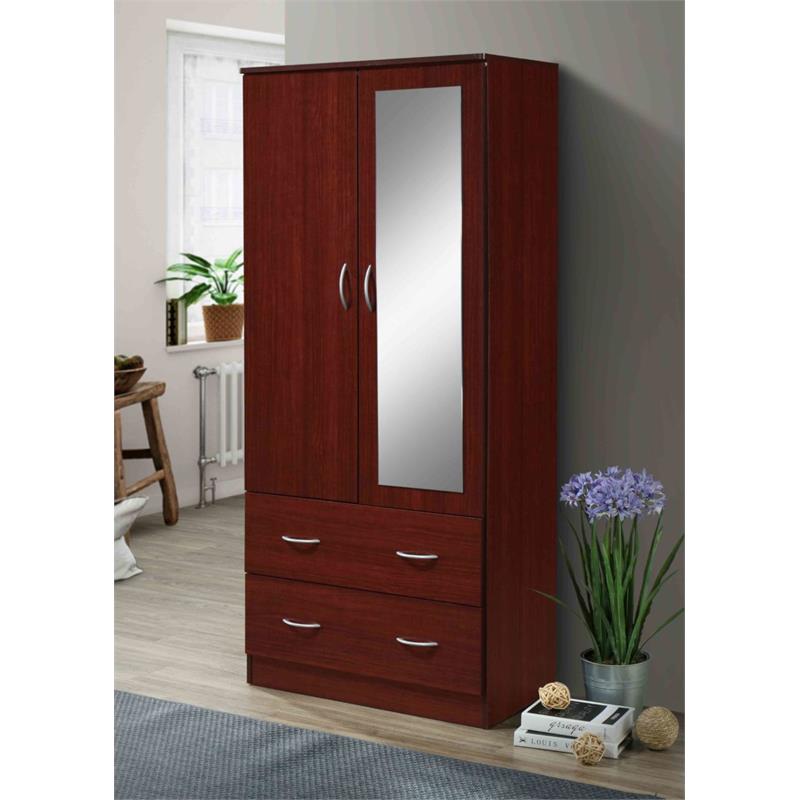 Atlin Designs Contemporary Wood 2-Door and 2-Drawer Armoire in Mahogany