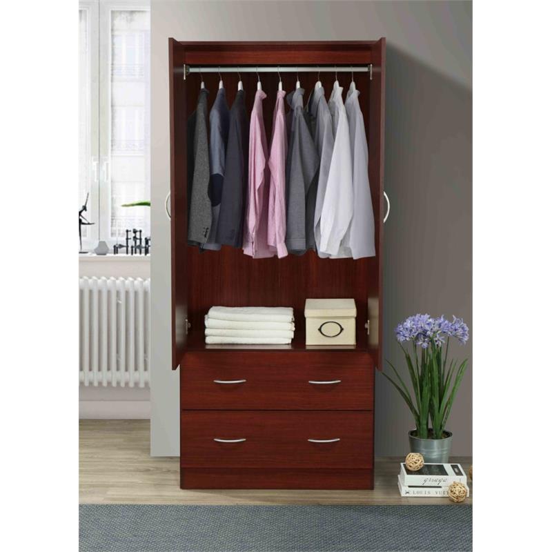 Atlin Designs Contemporary Wood 2-Door and 2-Drawer Armoire in Mahogany