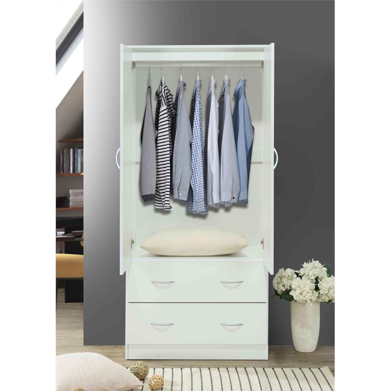 Atlin Designs Contemporary Wood 2-Door and 2-Drawer Armoire in White