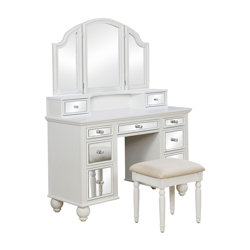 Atlin Designs Contemporary Style Wood 3-Piece Vanity Set in White