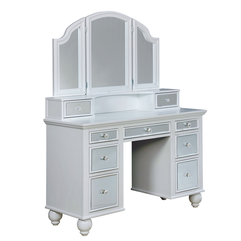 Atlin Designs Contemporary Style Wood 3-Piece Vanity Set in White