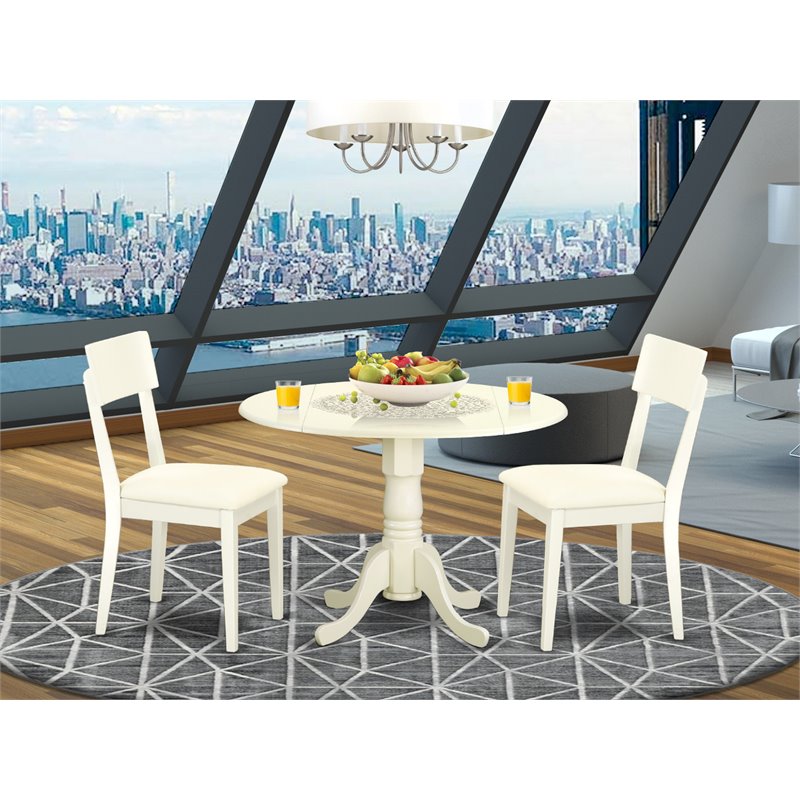Atlin Designs 3-piece Dining Set with Leather Seat in Linen White