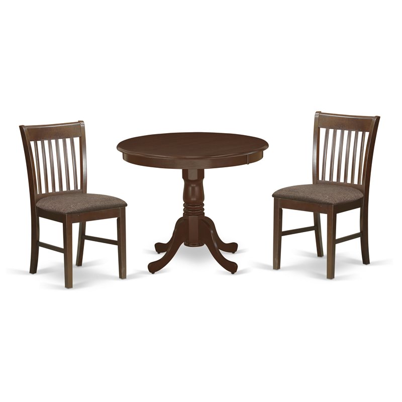 Atlin Designs Antique 3-piece Dining Set w/ Linen Fabric Seat in Mahogany