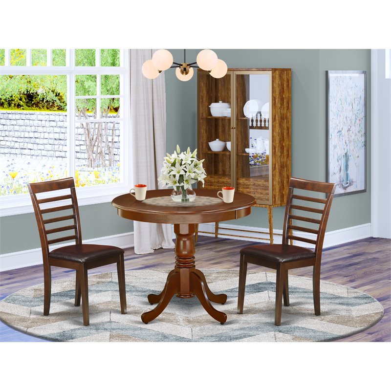 Atlin Designs Antique 3-piece Faux Leather Seat Dining Set in Mahogany