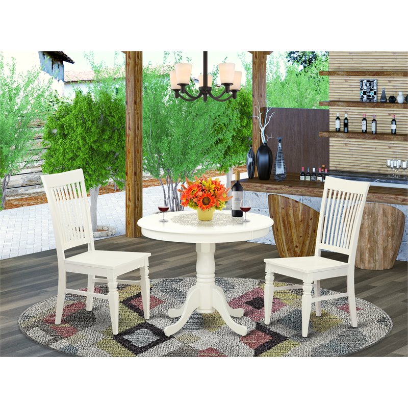 Atlin Designs Antique 3-piece Wood Dining Table Set in Rich Linen White