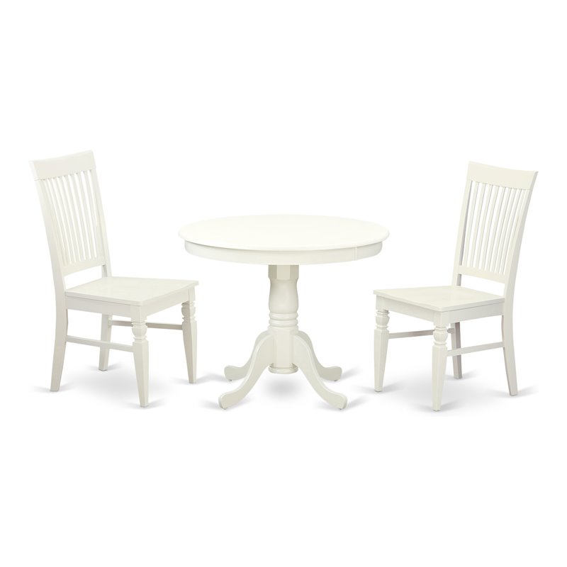 Atlin Designs Antique 3-piece Wood Dining Table Set in Rich Linen White