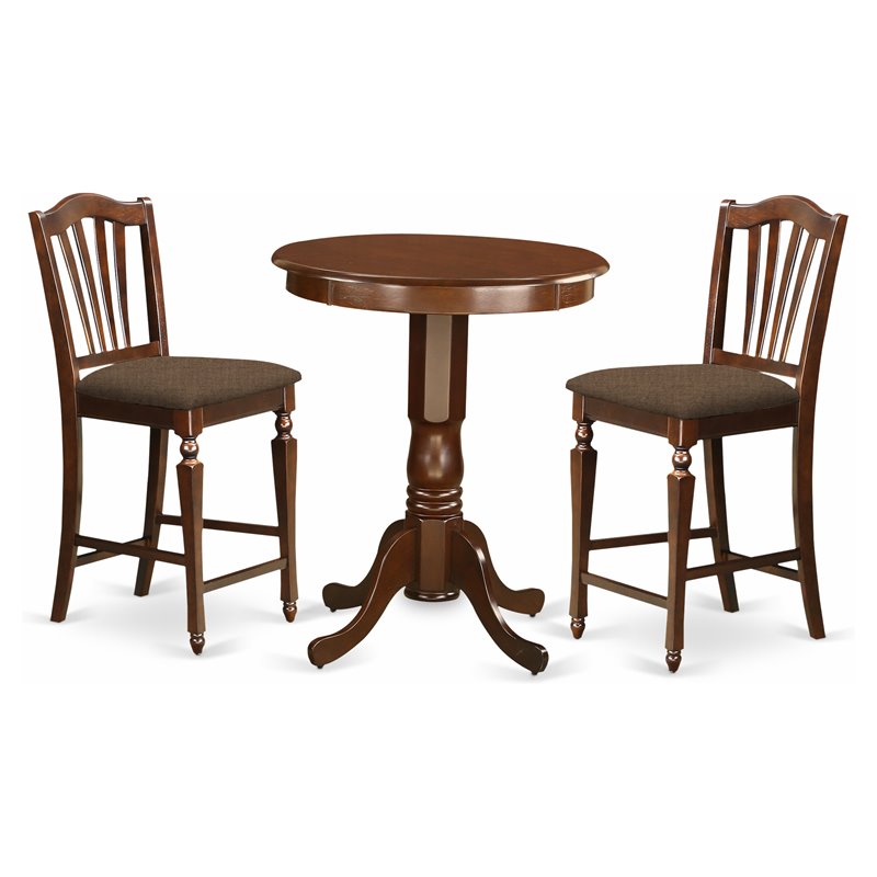 Atlin Designs Wood Mahogany Dining Table and Chair Set Round Linen Seat 36