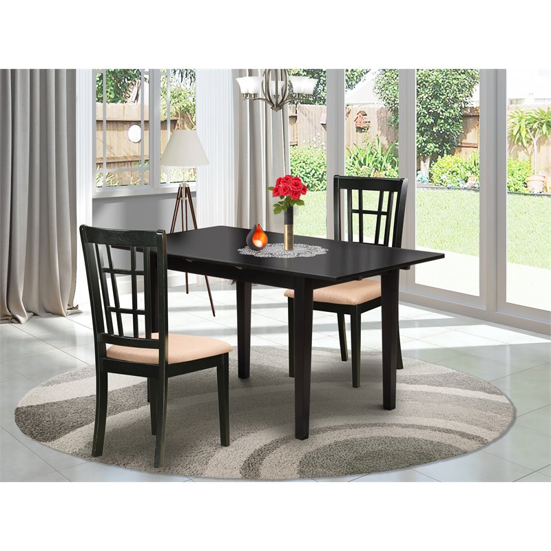 Atlin Designs 3-piece Wood Dining Set with Fabric Chairs in Black