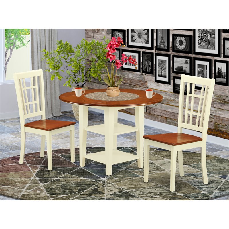Atlin Designs 3-piece Dining Set with Wood Seat in Cherry