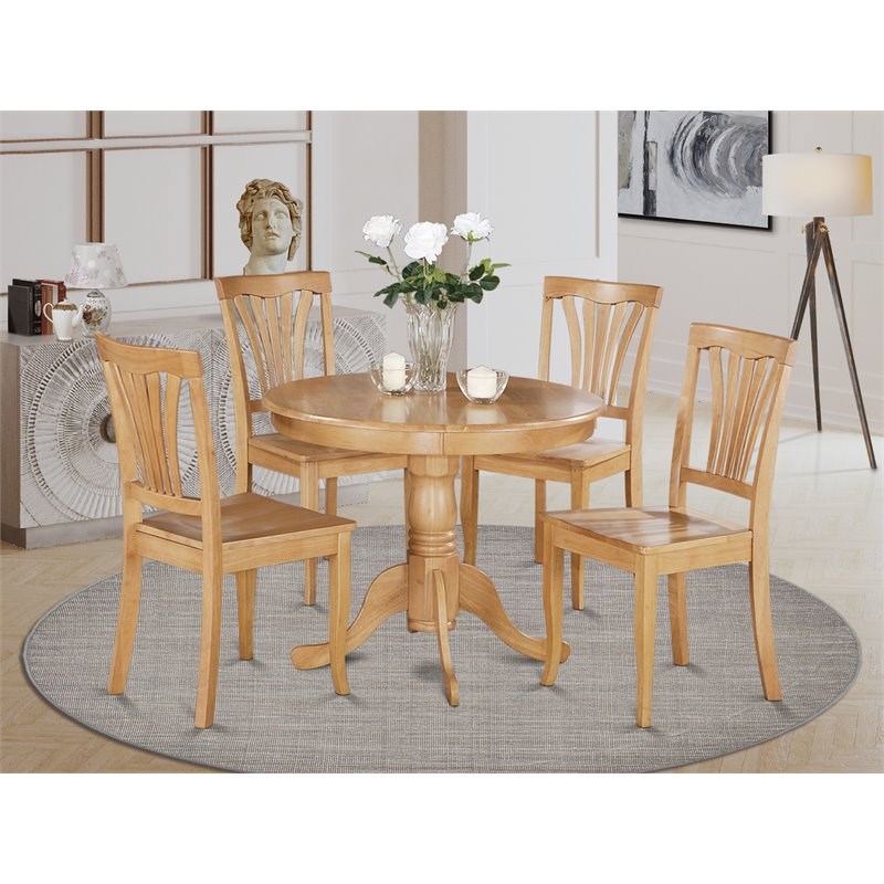 Atlin Designs Antique 5-piece Wood Round Table and Dining Chair Set in Oak
