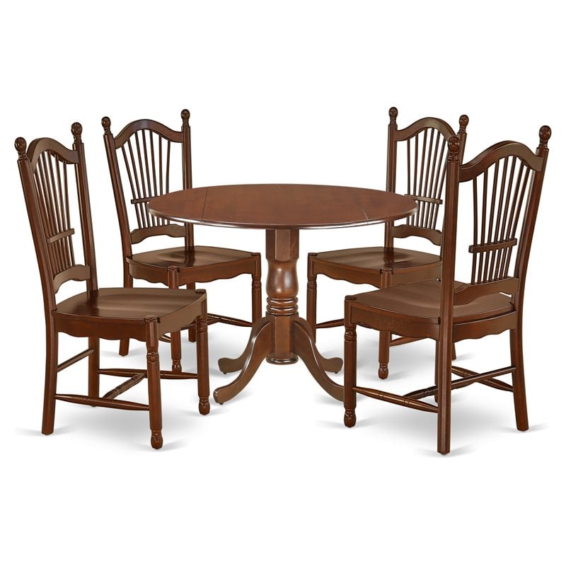 Atlin Designs 5-piece Dining Set with Wood Seat in Mahogany