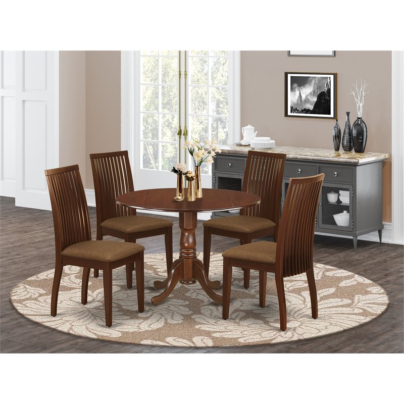 Atlin Designs 5-piece Wood Dining Set w/ Fabric Chairs in Mahogany
