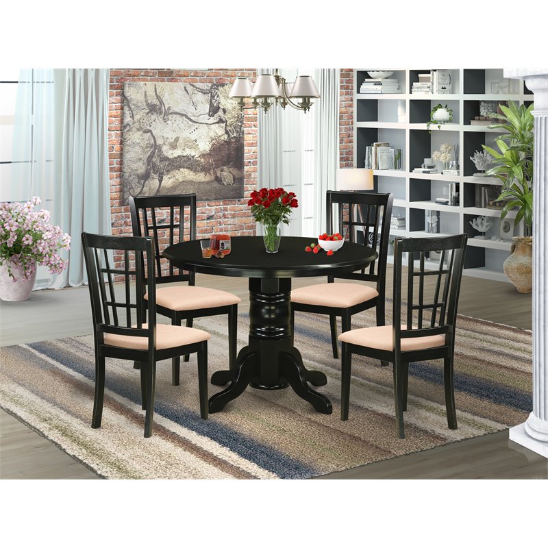 Atlin Designs 5-piece Wood Dining Set with Linen Chairs in Black