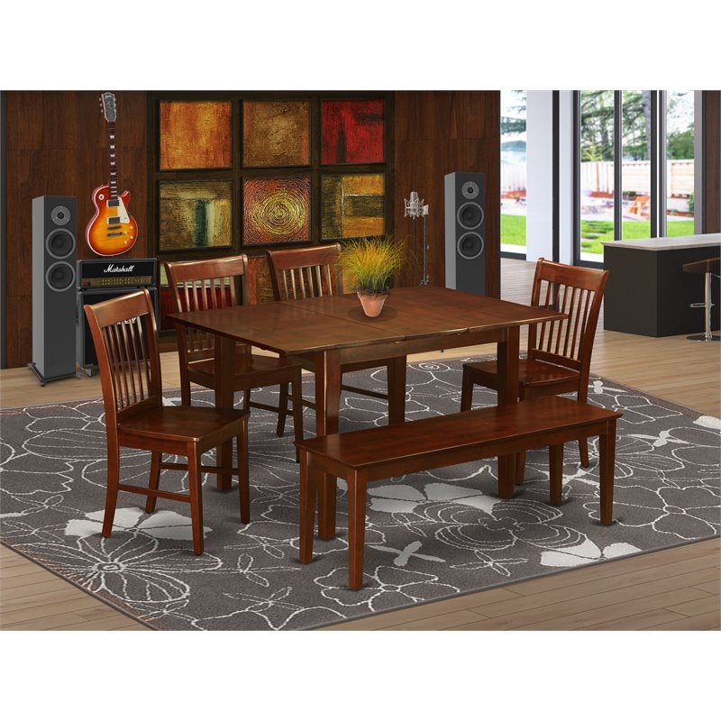 Atlin Designs 6-piece Dining Set with Wood Seat in Mahogany