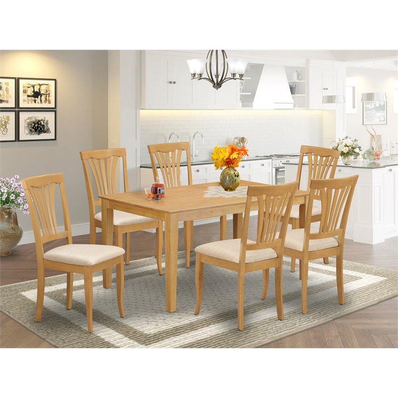 Atlin Designs 7-piece Wood Dining Set with Linen Seat in Oak
