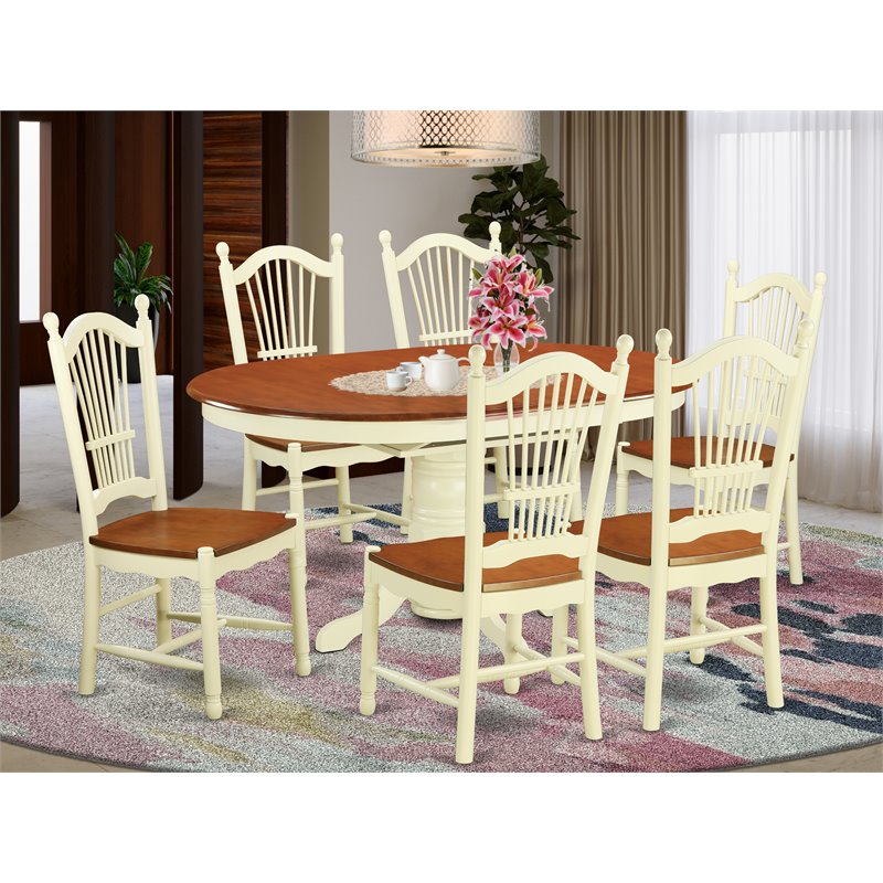 Atlin Designs 7-piece Wood Dining Table Set in Buttermilk/Cherry