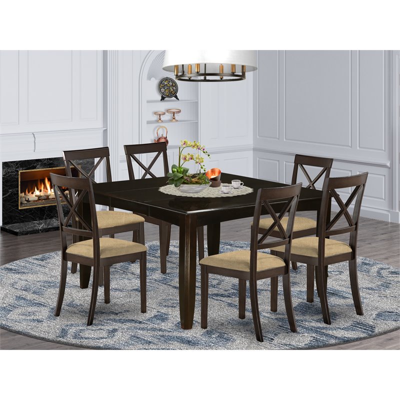 Atlin Designs 7-piece Dining Set with Linen Seat in Cappuccino