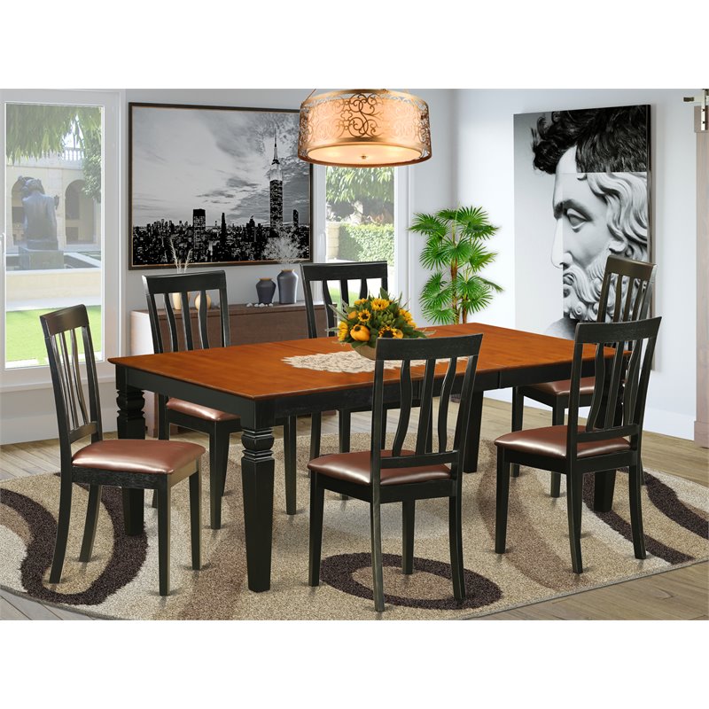Atlin Designs 7-piece Wood Kitchen Table Set in Black/Cherry