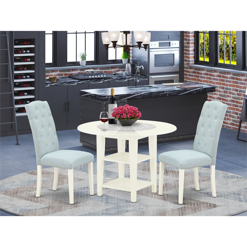 Atlin Designs 3-piece Wood Dining Set in Linen White/Baby Blue