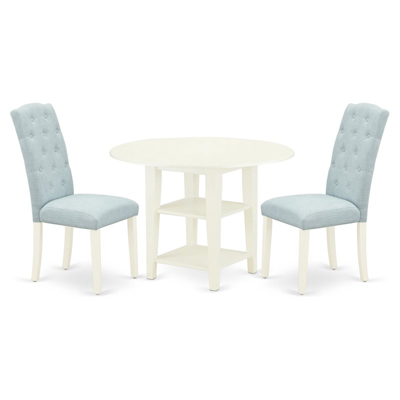 Atlin Designs 3-piece Wood Dining Set in Linen White/Baby Blue