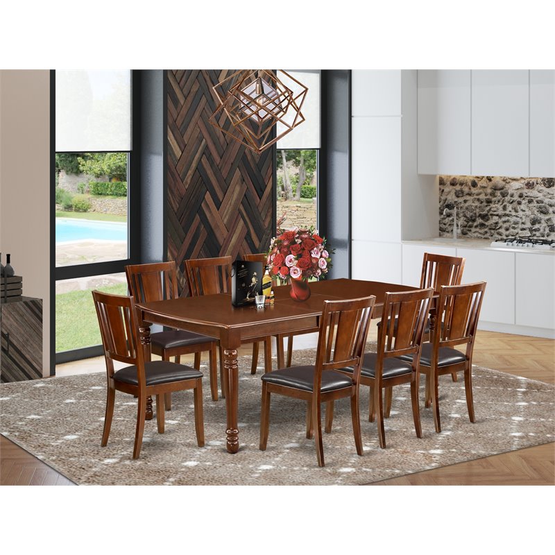 Atlin Designs 9-piece Wood Dining Set w/ Leather Chairs in Mahogany