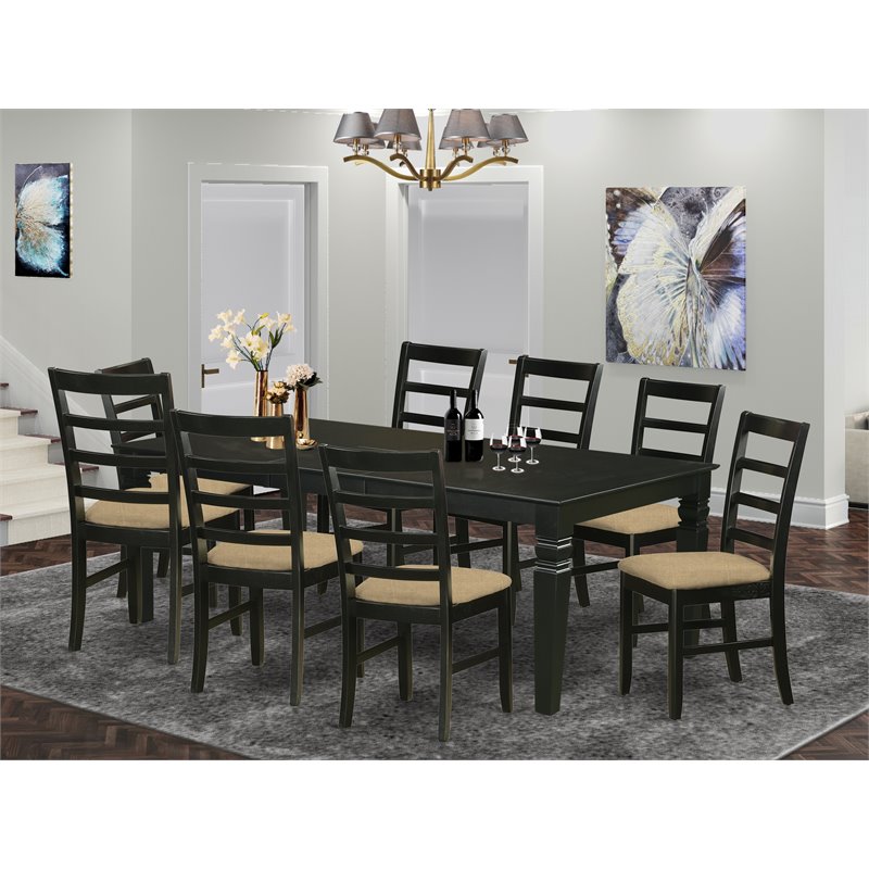 Atlin Designs 9-piece Wood Dining Set with Linen Chairs in Black