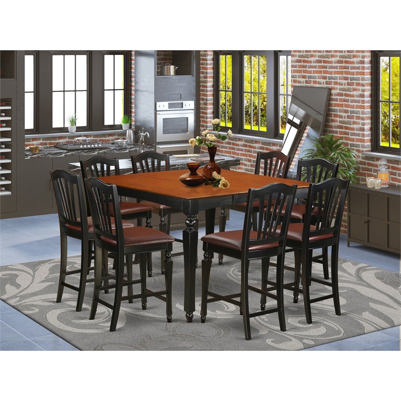 Atlin Designs 9-piece Wood Dining Table Set in Black/Cherry