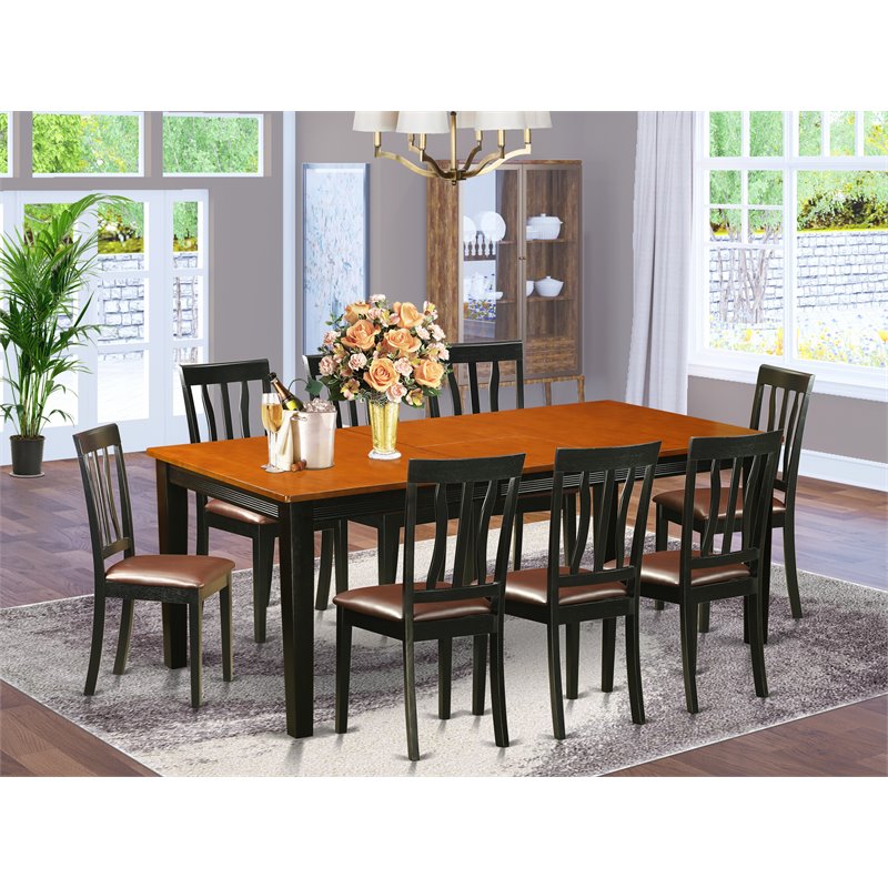 Atlin Designs 9-piece Dining Set with Leather Seat in Black/Cherry